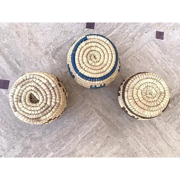 3 Miniature Native American Hand Woven Coiled Grass Seed Pots Papago Animals - Picture 12 of 13